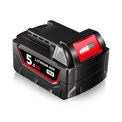 5,5Ah 18V M-18 Lithium-Ionen Akku Kompatibel mit Milwaukee M-18-Akku Ersatz für Milwaukee-Akku 48-11-1812 48-11-1850 48-11-1852 48-11-1862 Mit LED-Kontrollleuchte